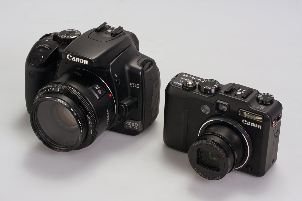 De spiegelreflex is tegenwoordig weinig groter dan een compactcamera.